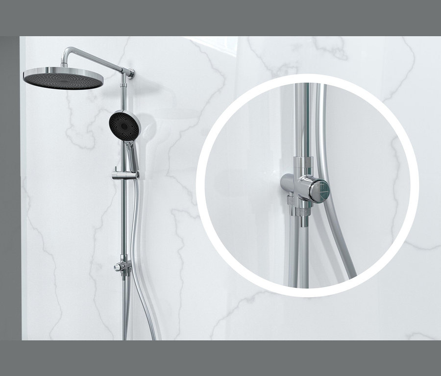 Schütte Duschsystem »Samoa Rain« vor weißem Marmorhintergrund.