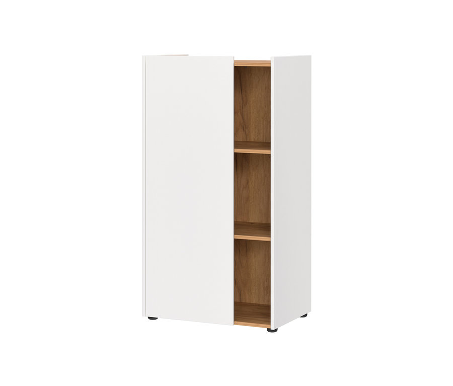 Weißer Aktenschrank »Hasselt«, flach mit braunen Regalen.