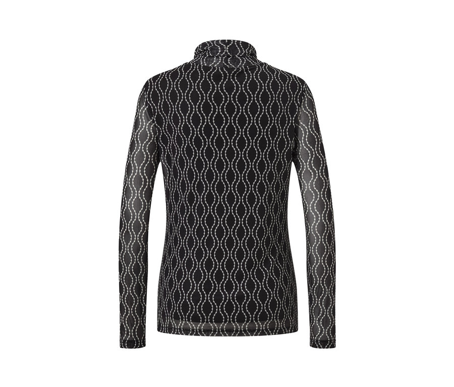 Schwarzes bedrucktes Mesh-Rollkragenshirt.