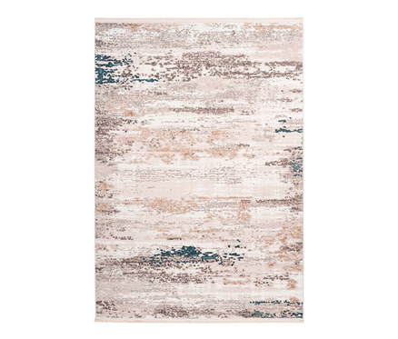Detailaufnahme eines beige-blauen Kayoom Akropolis 325 Kurzflorteppichs mit abstraktem Muster.