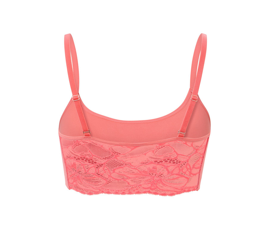 Detailansicht von hinten eines Seamless-Bustiers mit Spitze in Papaya.