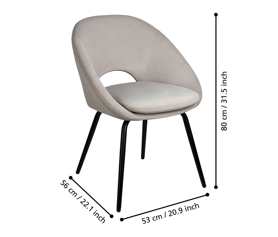 Beiger Eglo 2er-Set Stuhl »GuaGua« mit schwarzen Beinen und Maßangaben.