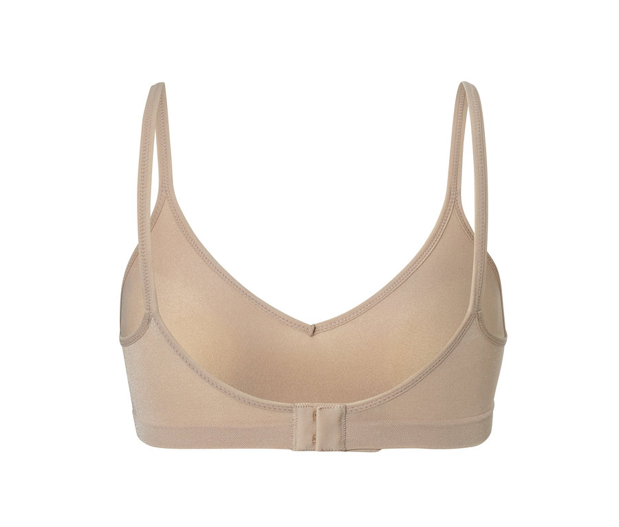 Detailansicht eines beigen Seamless-Soft-BHs mit dünnen Trägern.