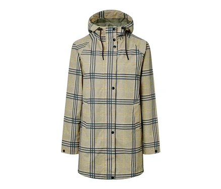 Eine Regenjacke mit Karomuster.