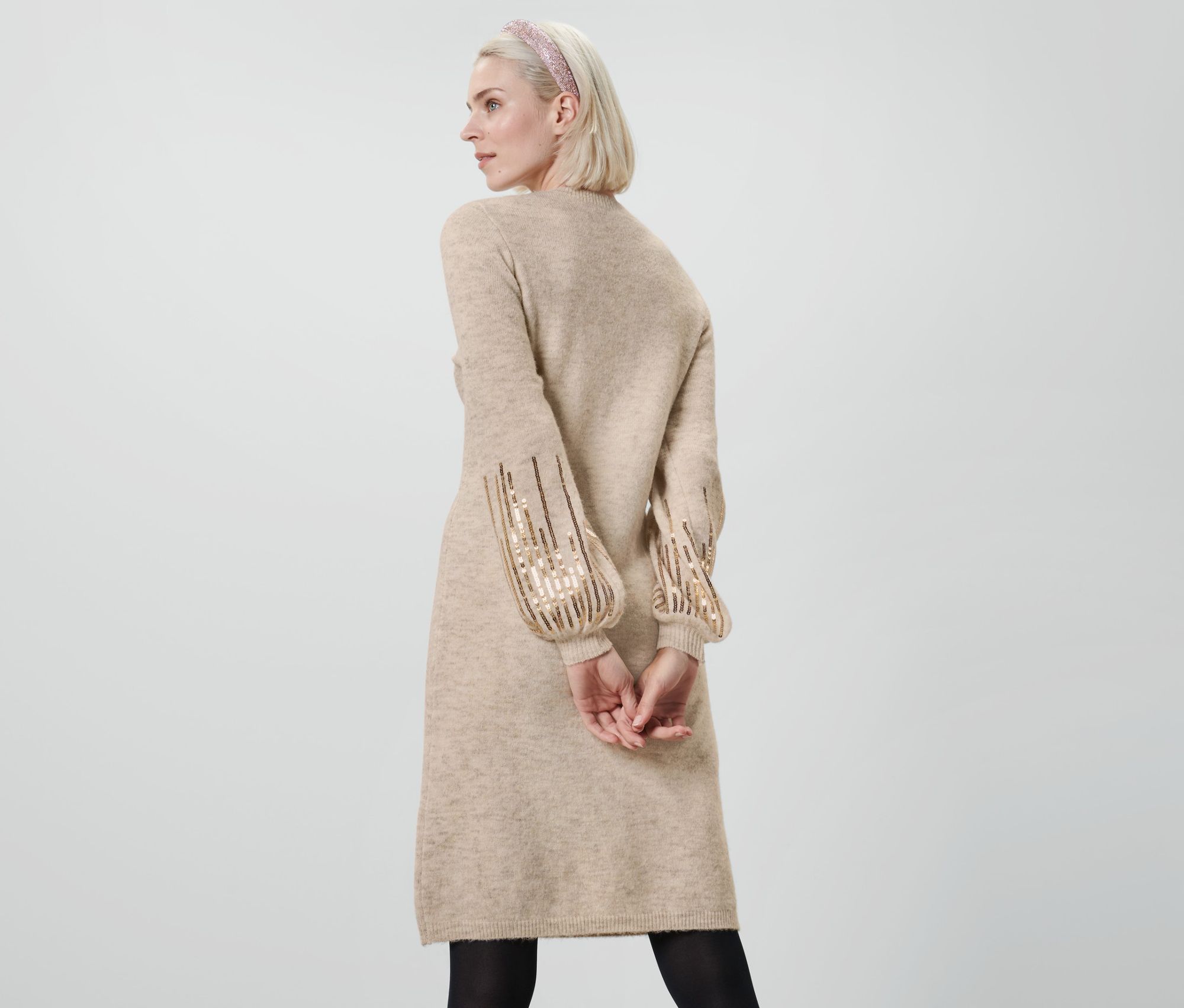 Thumbnail - Tchibo - Strickkleid mit Pailletten - Damen - Gr. XS - beige