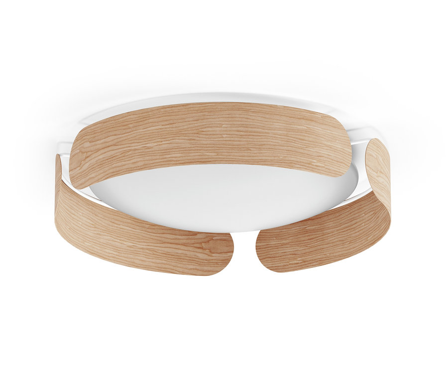 Eine LED-Deckenleuchte aus Holz.