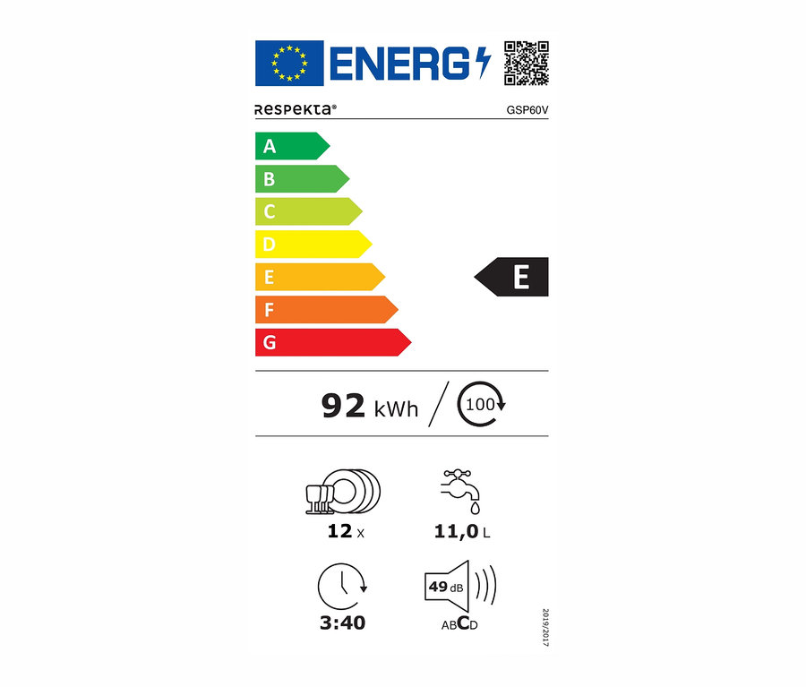 Energielabel für Respekta vollintegrierter-Geschirrspüler »GSP60V», ca. 60 cm, E (von A bis G).