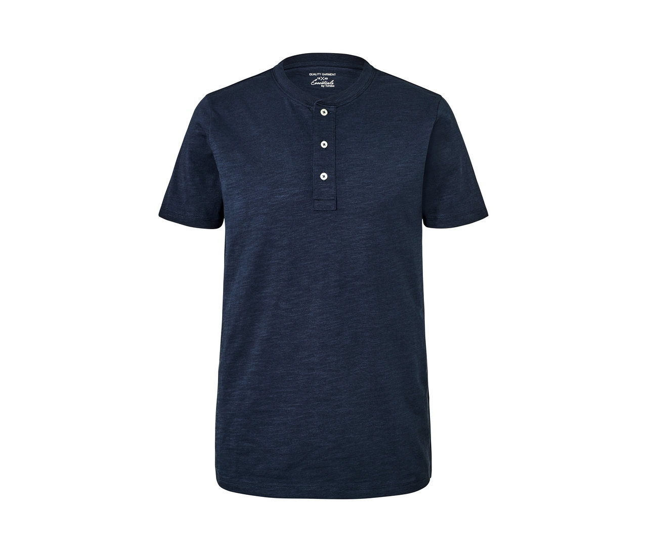 Marineblaues Kurzarm-Henley aus Slub-Garn.