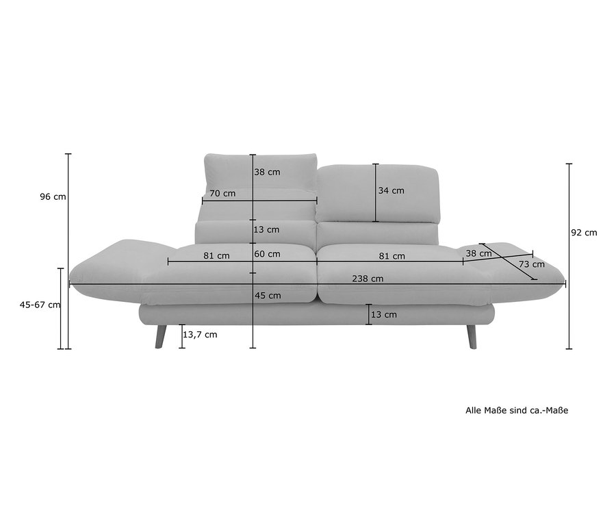 Abmessungen des Sofas.