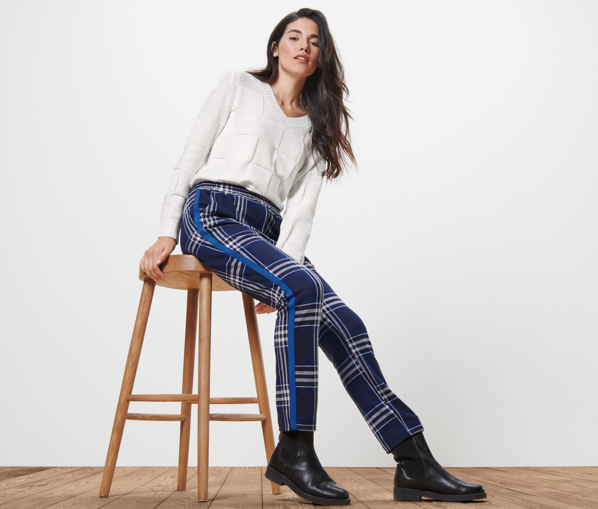 Thumbnail - Tchibo - Karierte Joggpants - Damen - Gr. M - weiß/kariert