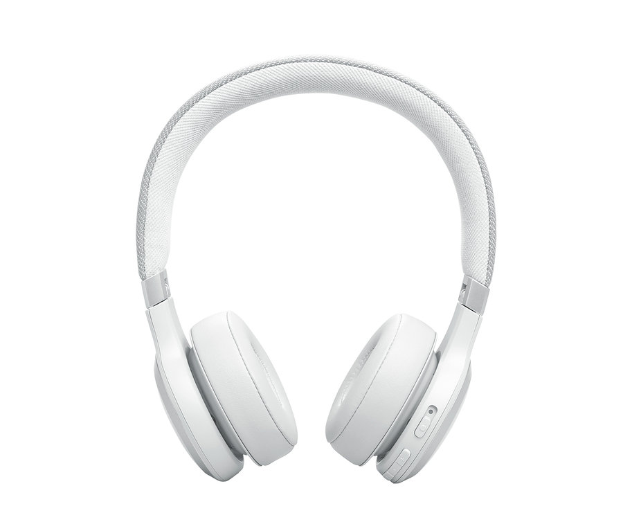 Weiße JBL »Live 670 NC« On Ear Kopfhörer auf weißem Hintergrund.