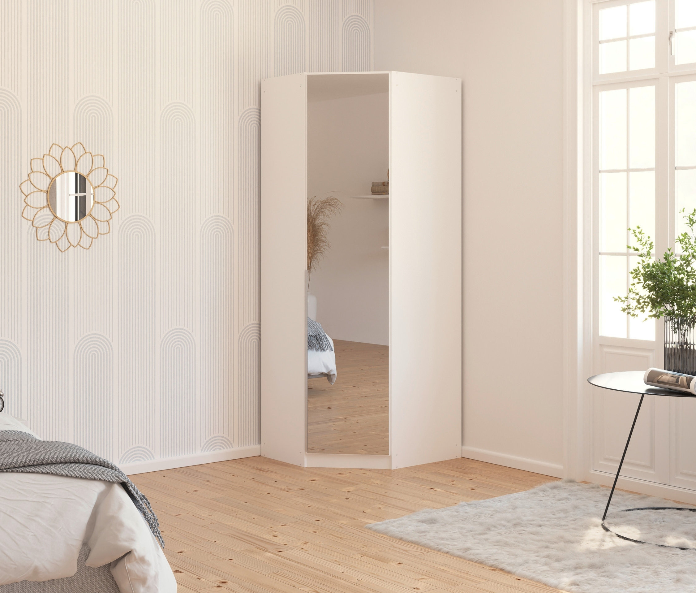 Thumbnail - Tchibo - Eckschrank »Memphis« mit Spiegeln - 85x72x210cm - weiß - Holz / Holz