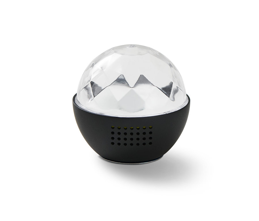 Mini-Discokugel mit schwarzem Sockel.