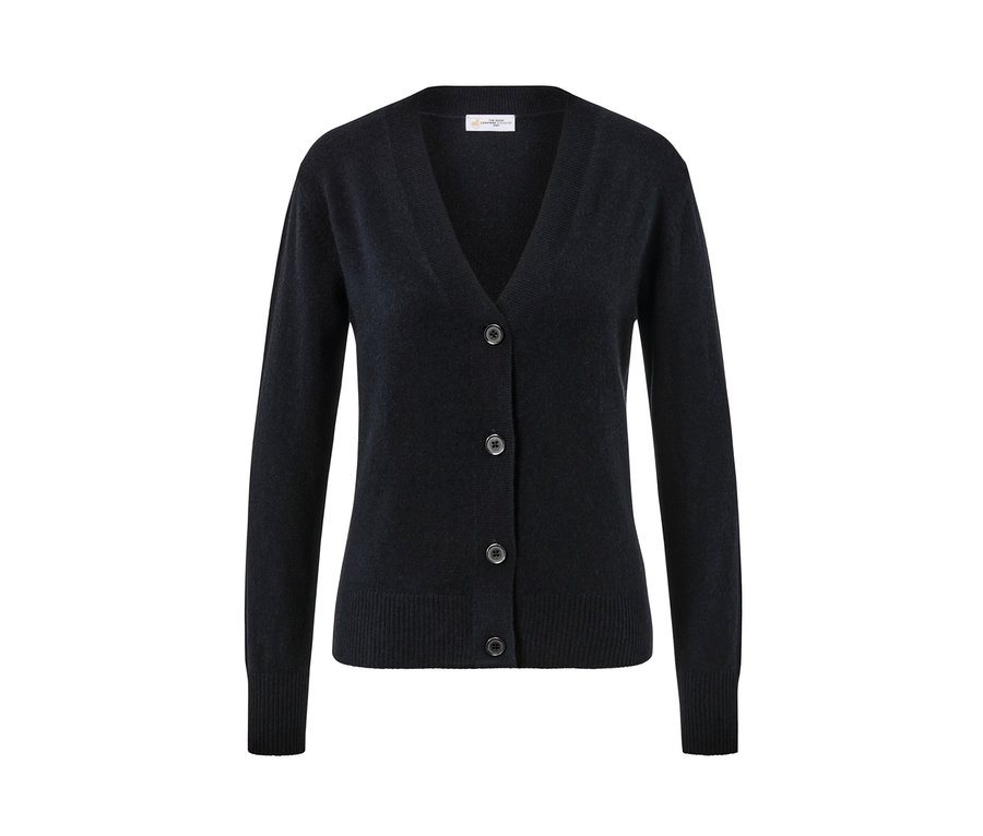 Ein schwarzer Feinstrick-Cardigan mit Cashmere.