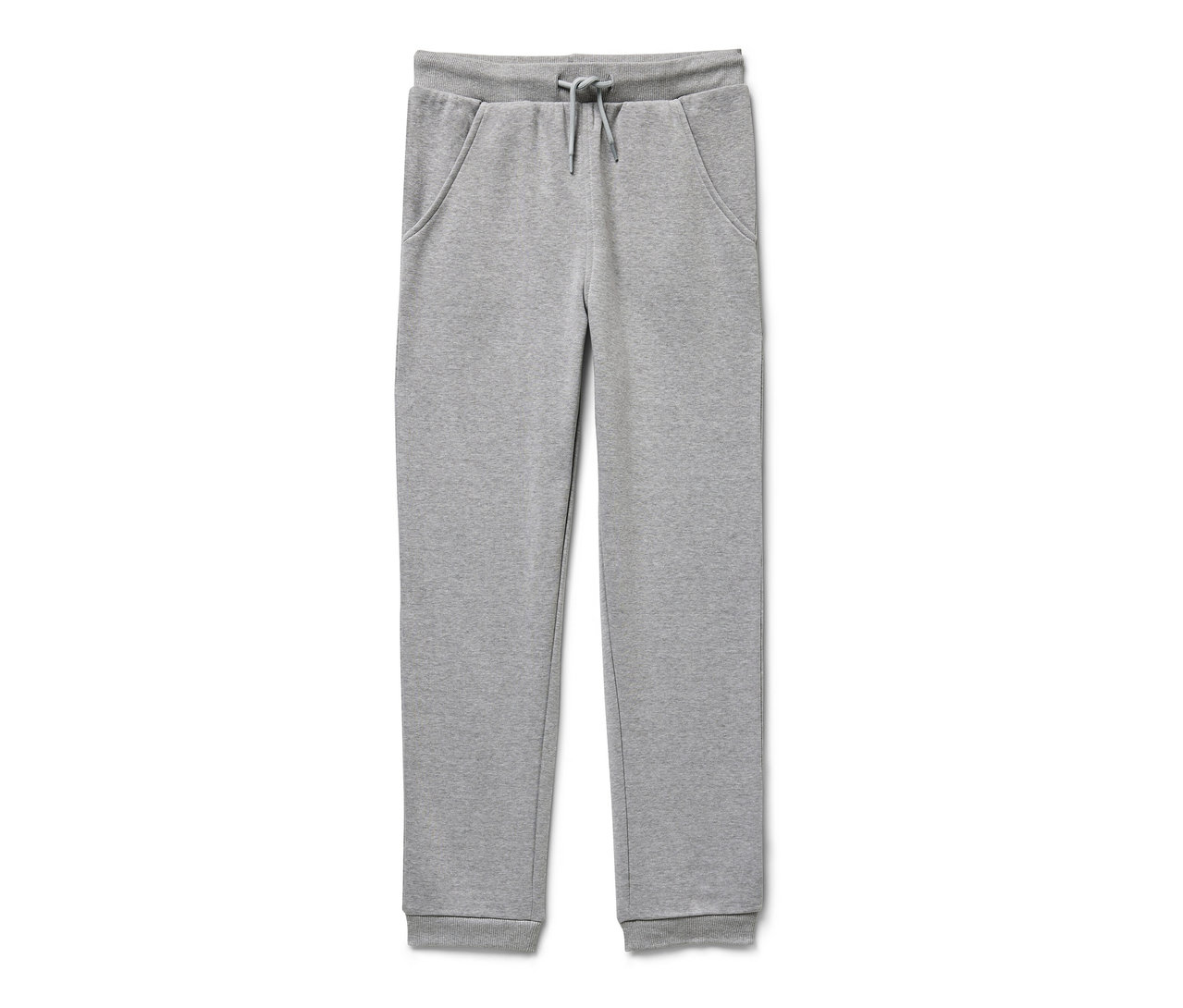 Graue Kinder-Sweathose mit Kordelzug in der Taille.