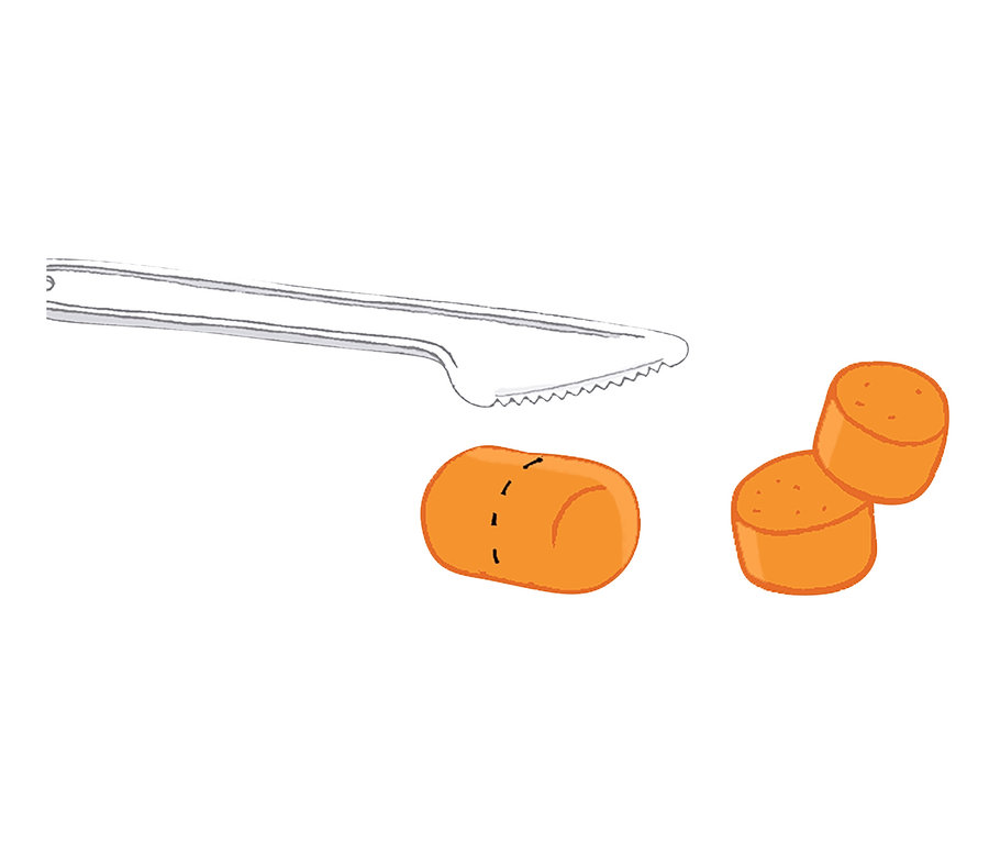 Illustration eines PlayMais®-Sets mit Messer und geschnittenen Stücken.