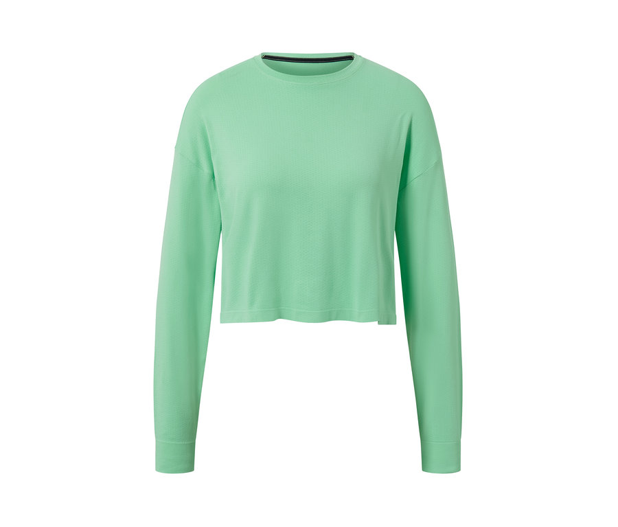 Ein hellgrünes Seamless-Funktionsshirt mit langen Ärmeln auf weißem Hintergrund.