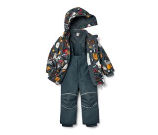 Schieferblau mit mehrfarbigem Bauernhof-Alloverprint