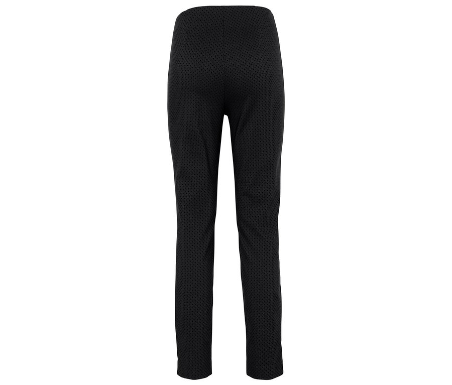 Schwarze Leggings mit kleinem Muster auf weißem Hintergrund.