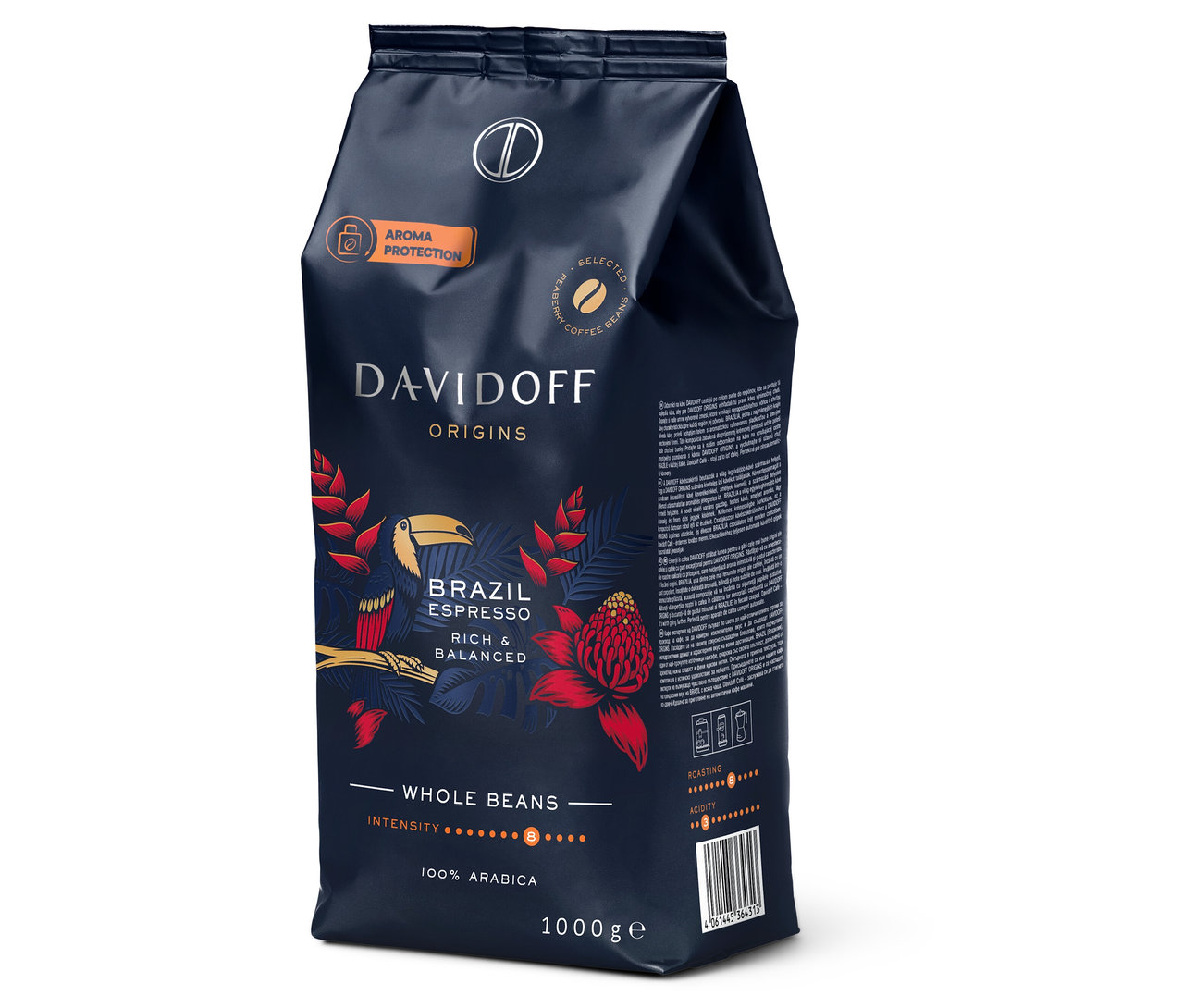 Eine Packung Davidoff Café Origins Brazil Kaffeebohnen, 1 kg.