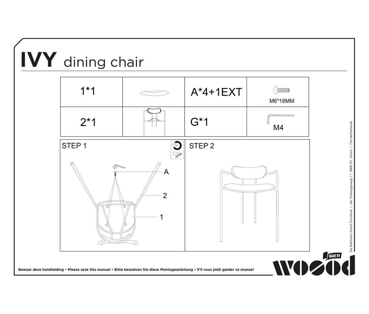 Montageanleitung für Woood Esszimmerstuhl »Ivy«.