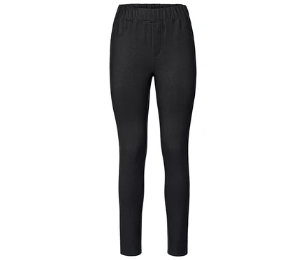 Schwarze Leggings mit elastischem Bund auf weißem Hintergrund.