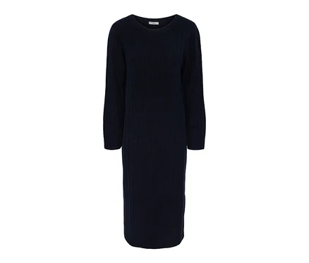 Dunkelblaues, geripptes Strickkleid.