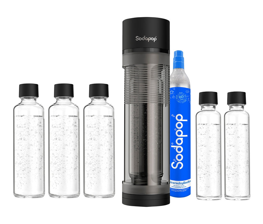 Sodapop Wassersprudler »Logan« und sechs Wasserflaschen aus Glas.