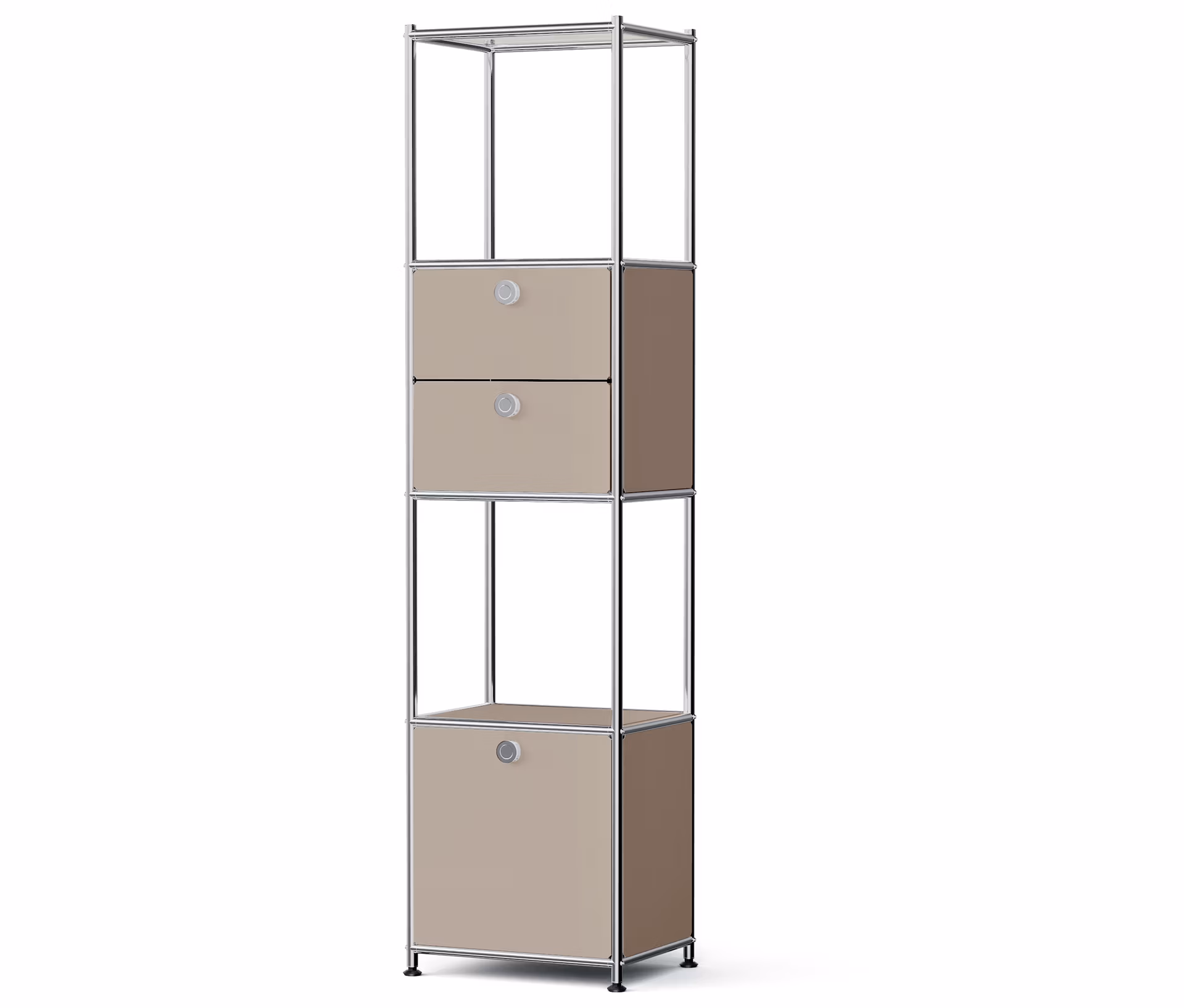 Tchibo - Metall-Regal »Cn3 Slim Line« mit 2 versetzbaren Schubladen und 1 versetzbaren Klappe - 40x30,5x158,5cm - taupe -