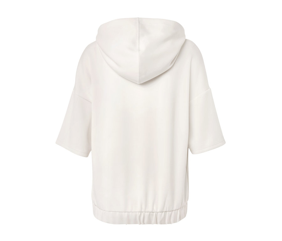 Detailansicht von hinten eines cremeweißen Hoodies aus Modal-Mix.
