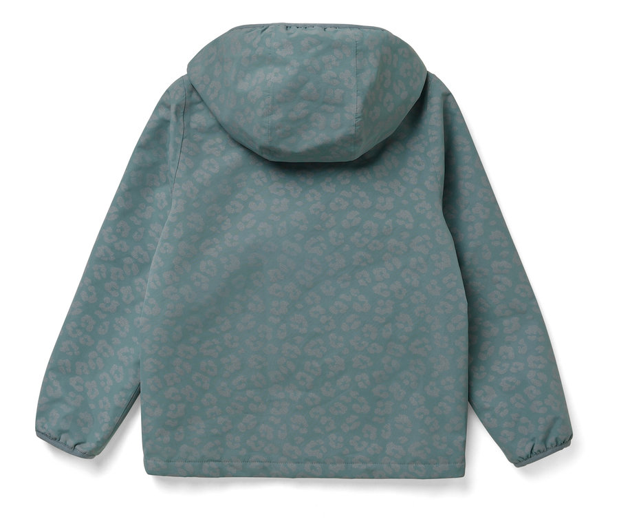 Kinder-Thermo-Regenjacke mit reflektierenden Elementen von hinten.