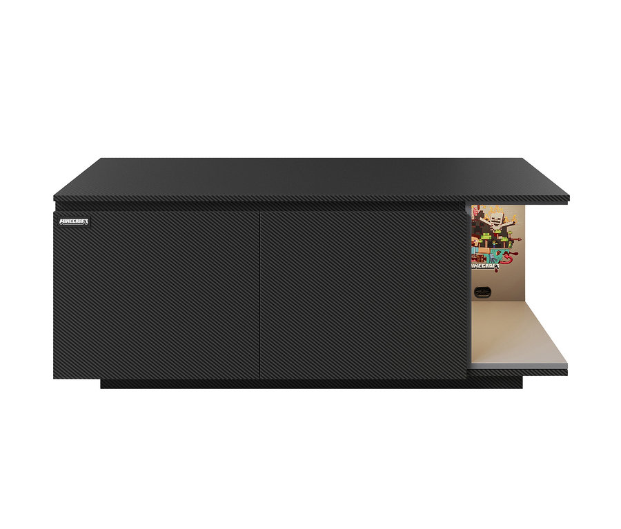 Schwarzes roba Minecraft TV-Lowboard mit Minecraft-Druck an der Seite.