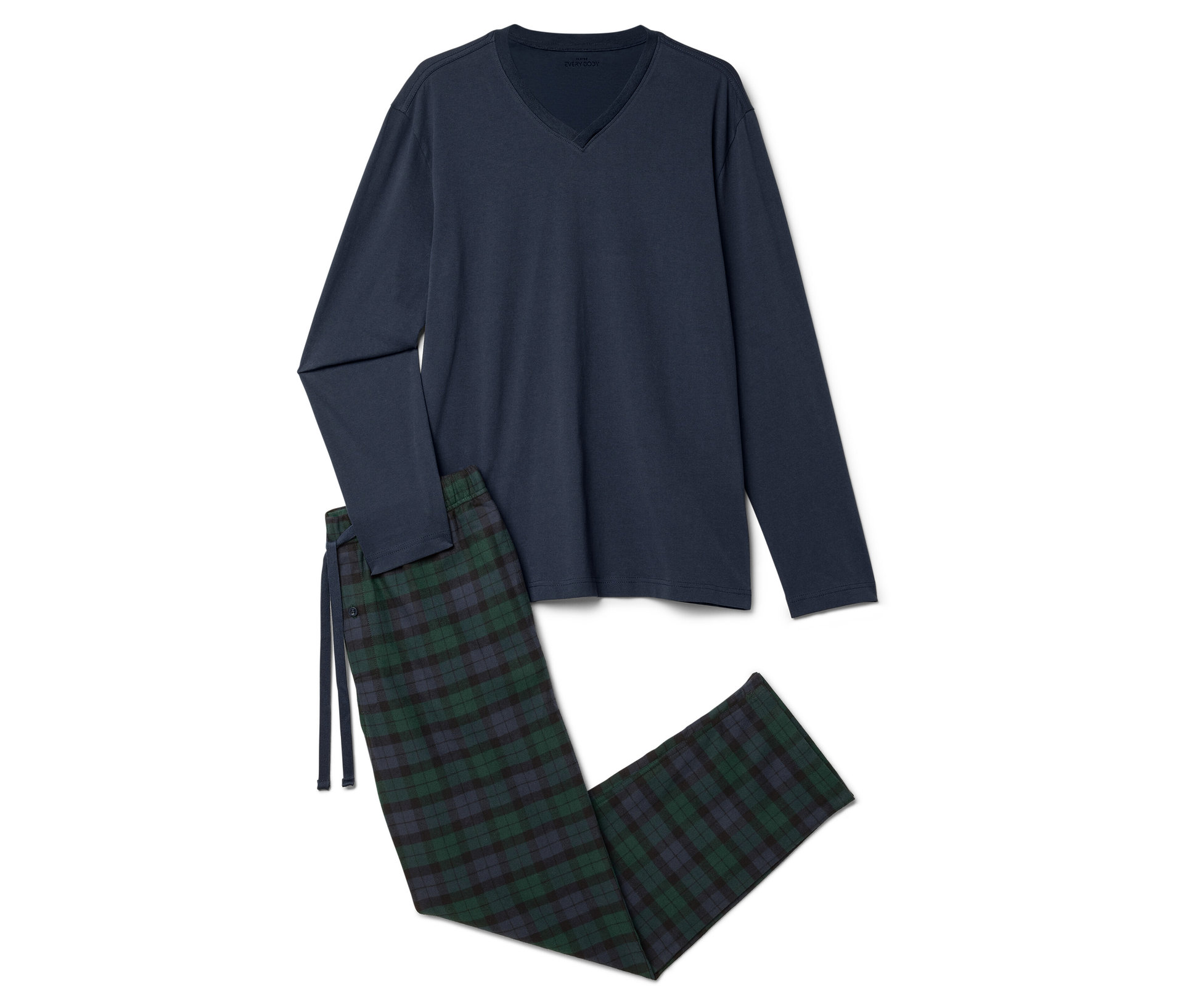 Pyjama-Set mit Flanellhose - Herren - Gr. XL - dunkelblau/kariert - dunkelblau