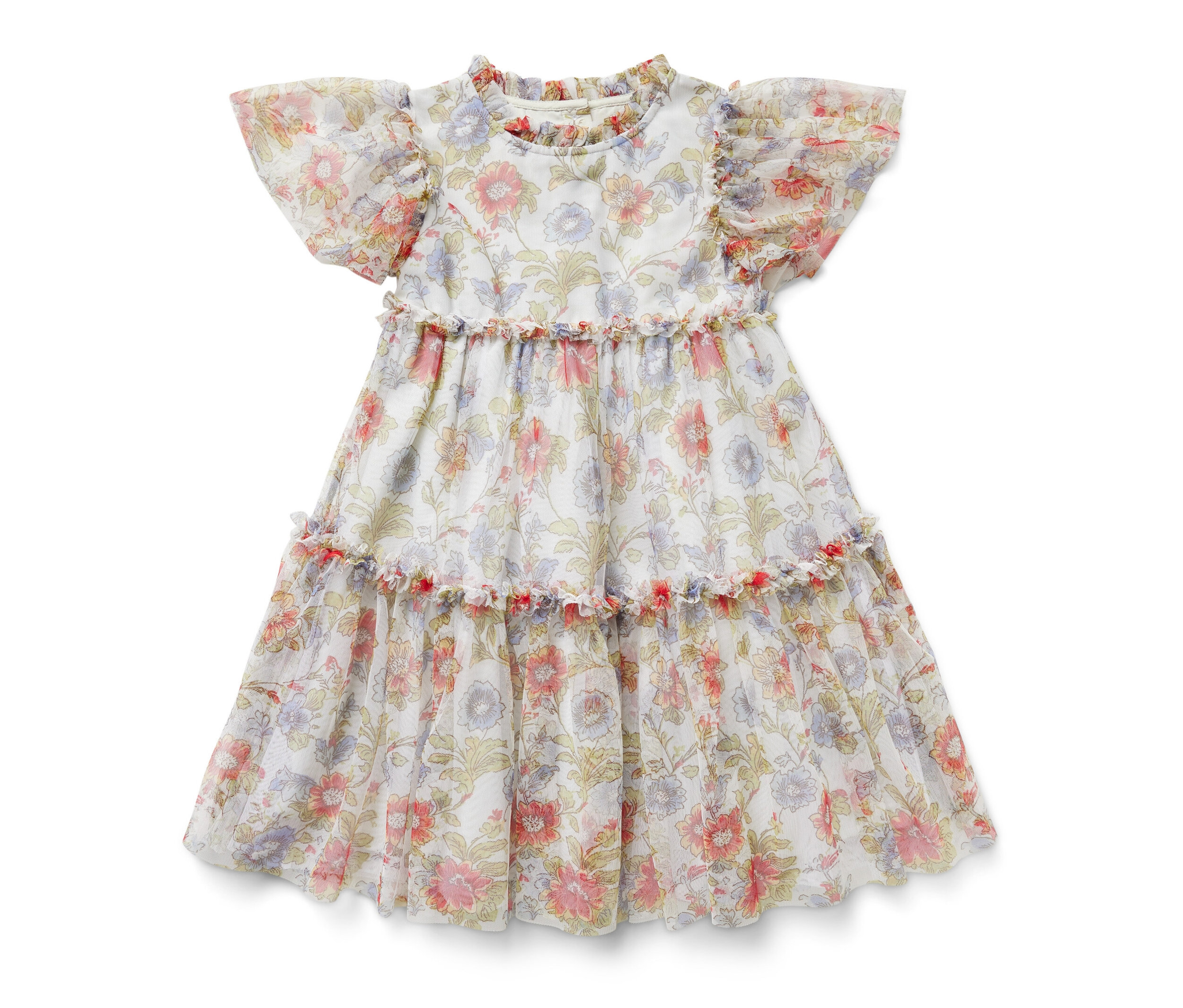 Tchibo - Kinder-Tüllkleid - Gr. 122/128 - creme/geblümt