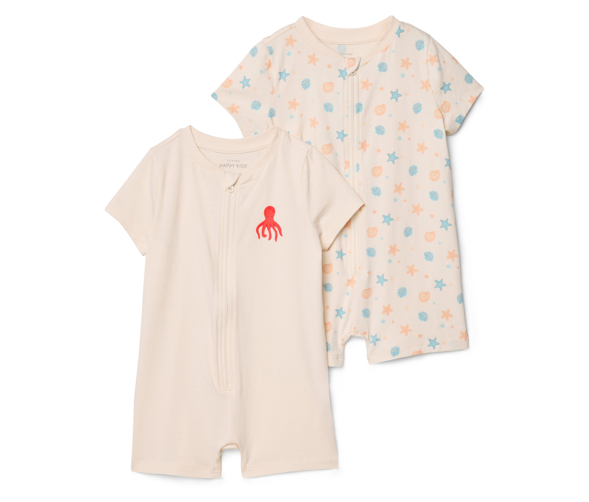 Tchibo - 2 kurze Baby-Pyjamas - Gr. 86/92 - creme/print