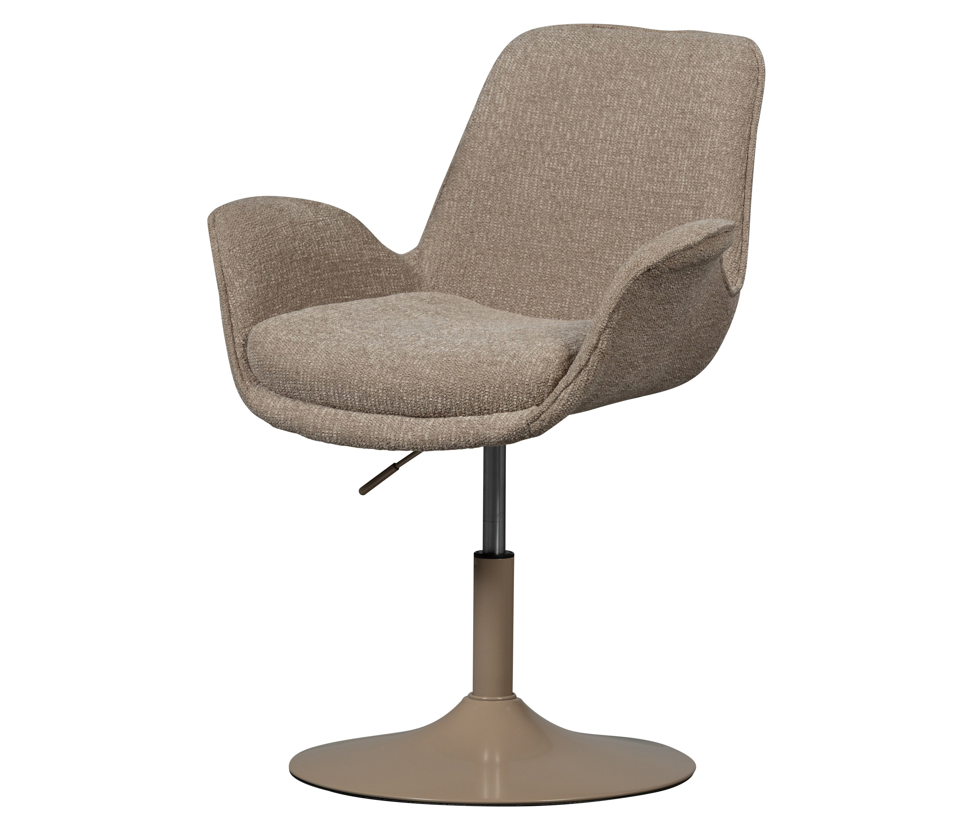 Ein einzelner, beiger Woood »Marten« höhenverstellbarer Esszimmerstuhl steht vor einem weißen Hintergrund.