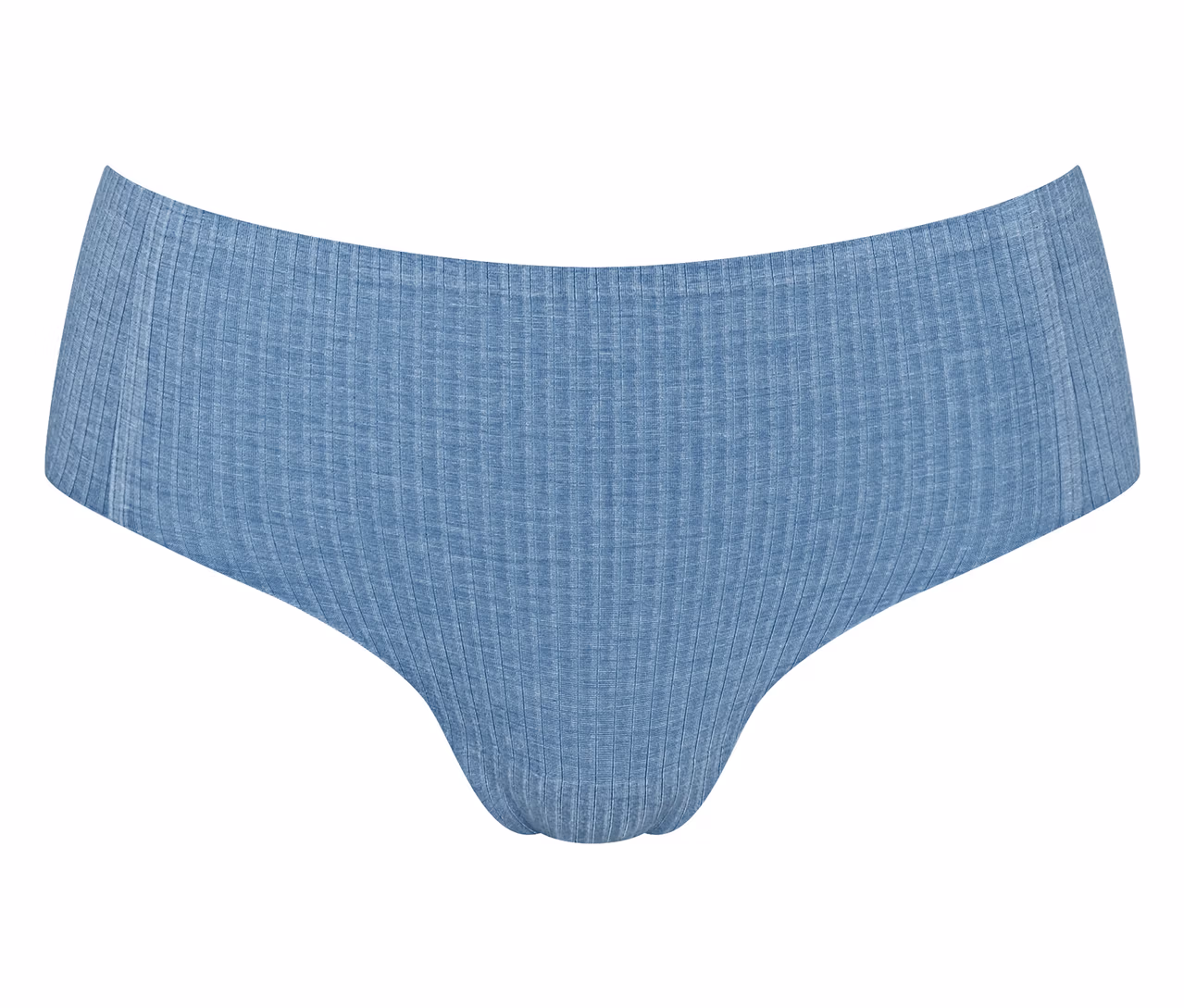 Blaue, gerippte Slips auf weißem Hintergrund.