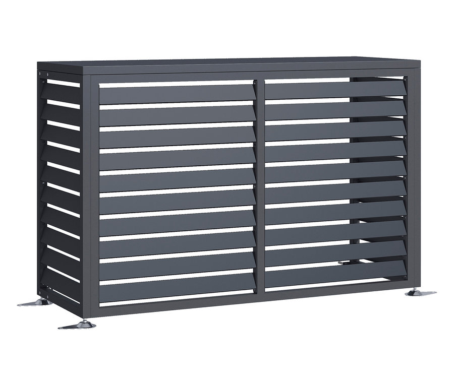 Grauer Sichtschutz mit horizontalen Lamellen und Füßen