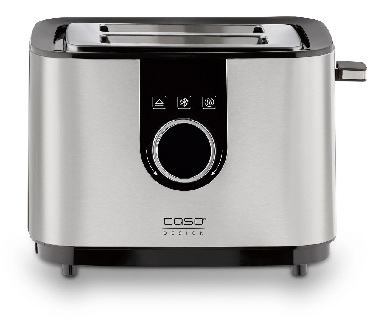 Nahaufnahme des Toaster Selection »T2« von Caso mit gebürsteter Metalloberfläche und Bedienelementen.