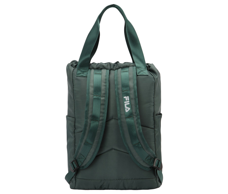 Eine grüne FILA Sporttasche von hinten.