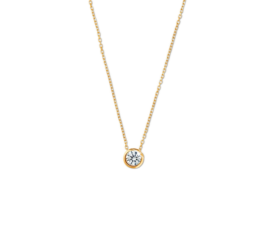 Nahaufnahme einer Solitär-Goldkette mit Zirkonia.