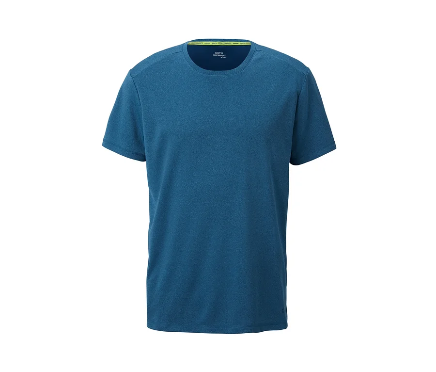 Blaues Funktionsshirt mit kurzen Ärmeln.