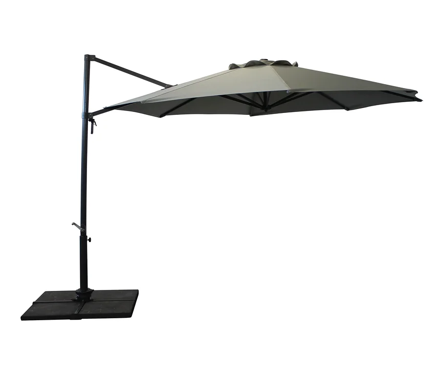 Grauer Leco-Aluminium-Ampelschirm, Durchmesser ca. 330 cm.