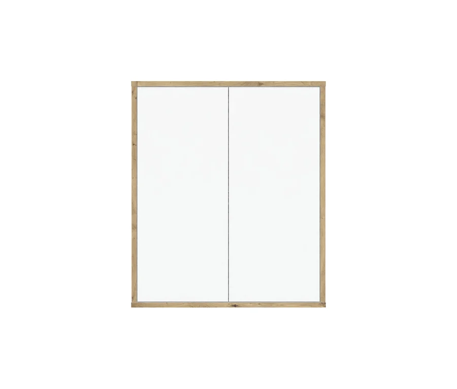 Schrank mit zwei weißen Türen und einem Holzrahmen.
