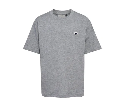 Graues hummel hmUR loose T-Shirt »Bee« mit kurzem Arm und kleinem Logo auf der Brust.
