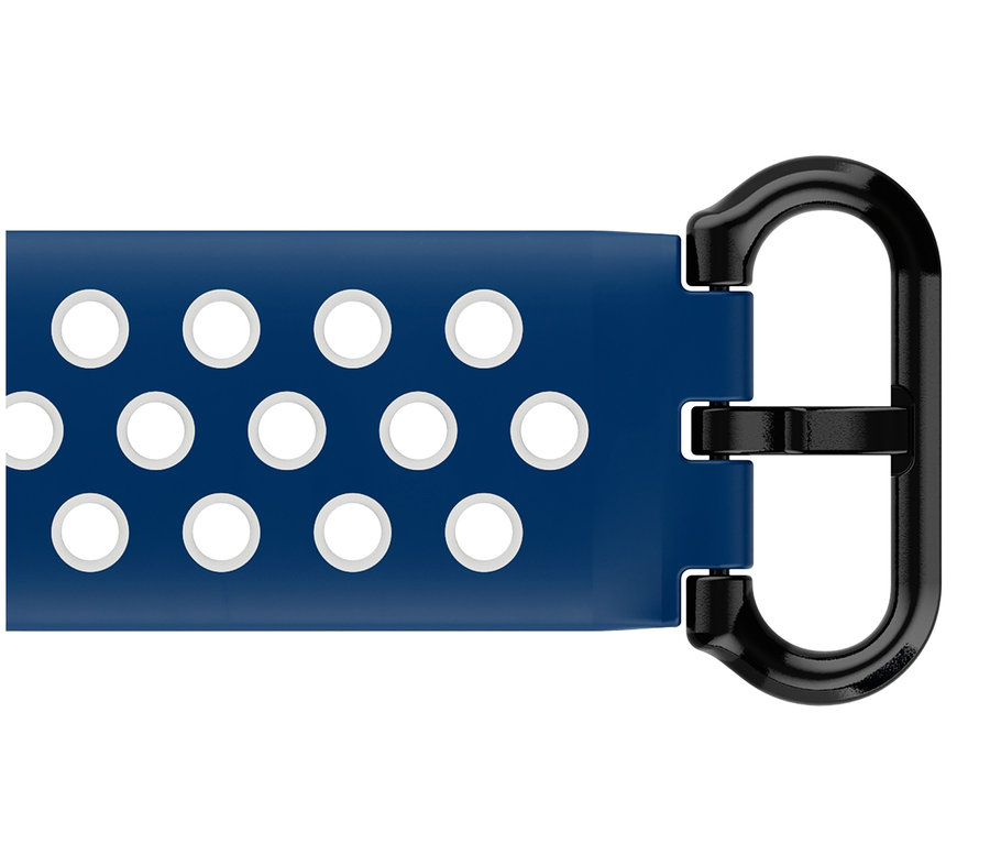 Blaues Armband mit weißen Löchern und schwarzer Schnalle. Fitbit Aktivitäts-Tracker »Charge 5« inklusive Zusatzarmband.