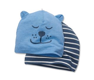 Blau mit Print und Öhrchen und blau-weiß gestreif