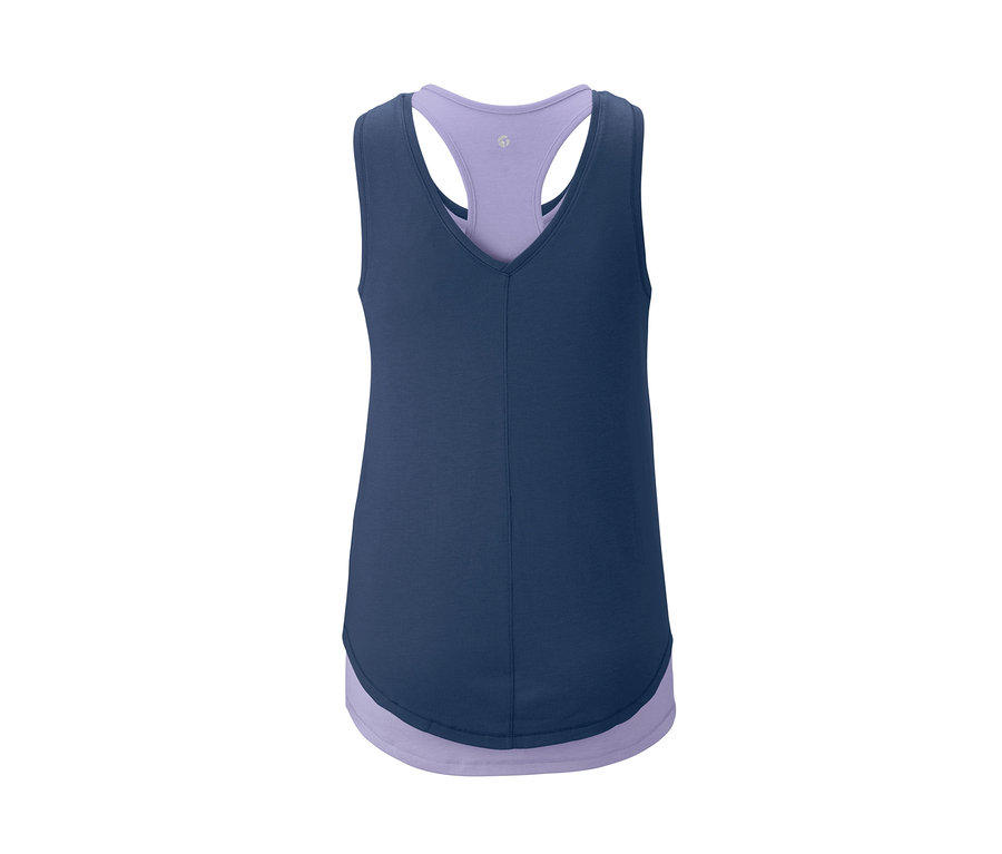 Marineblaues 2-in-1-Sporttop mit violettem Innentop.