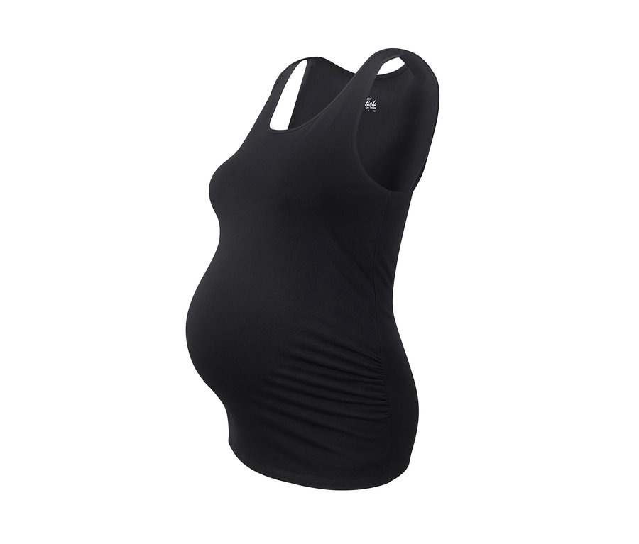 Detailansicht eines schwarzen Umstands-Tops, 2er-Pack.