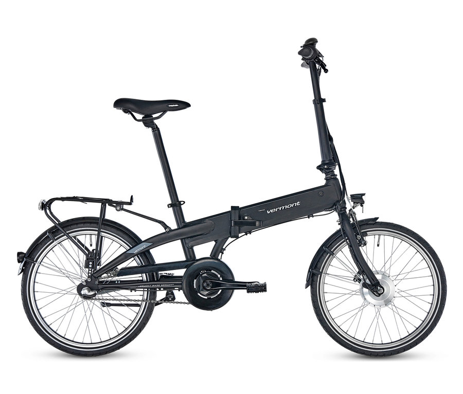 Schwarzes VERMONT-Klapp-E-Bike »Caravan« von der Seite.
